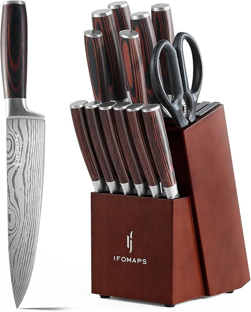 15-Piece Knife Set with Block for Kitchen, with Built-In Sharpener, Stainless by Unknown