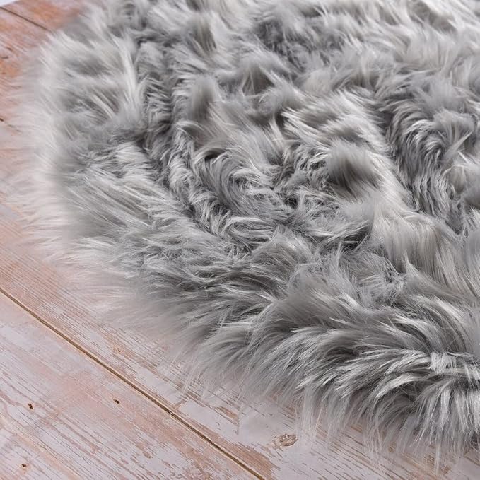 ORINOVA Silver Grey Shag Faux Sheepskin Fuzzy Fur Rugs - Image 7
