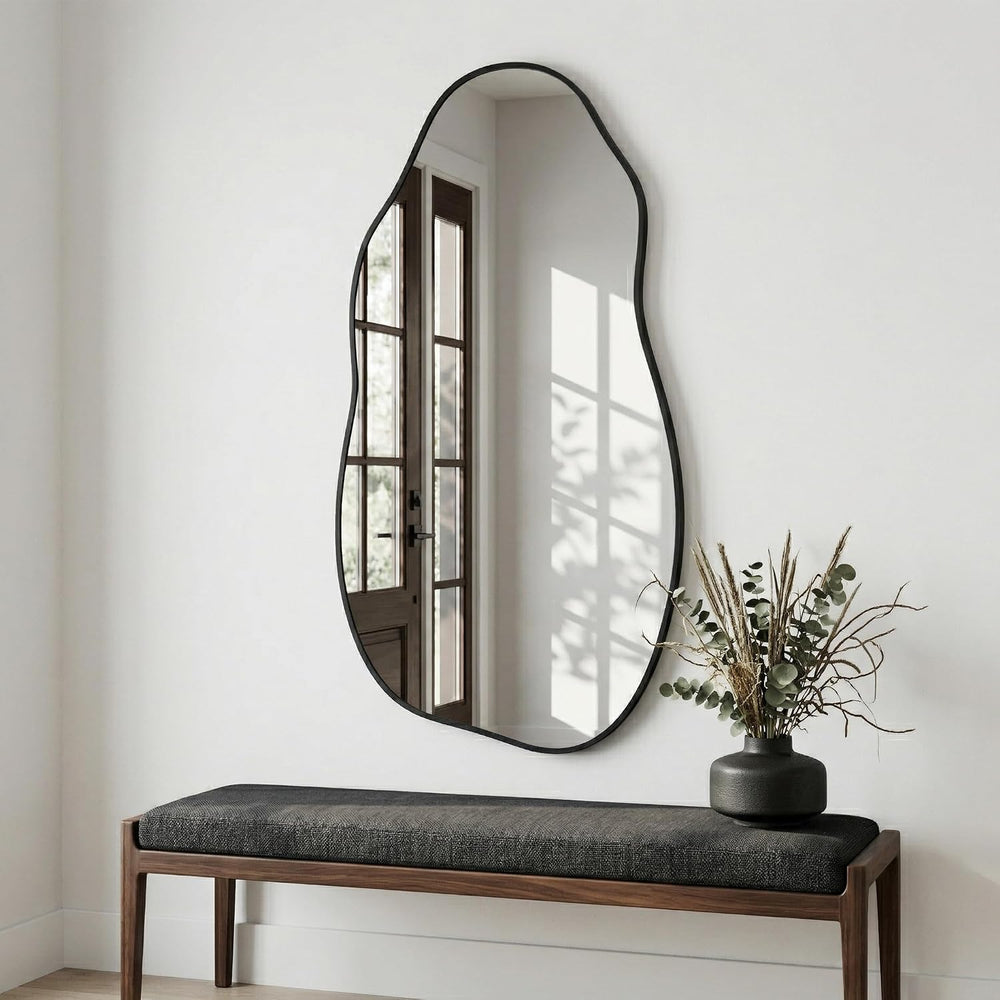 Matte Black 36x20 Inch Irregular Organic Freeform Wall Mirror