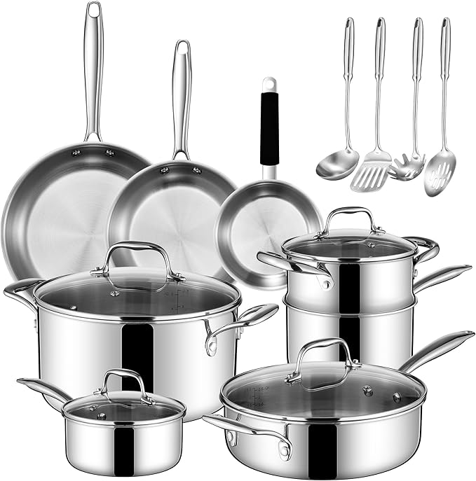 SuperCook Tri Ply Stainless Steel Cookware Set, 16-Piece Pots and Pans Set by SuperCook