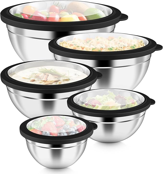 P&P CHEF Mixing Bowls with Visible Airtight Lids Set of 5, 10-Piece Stainless by PPCHEF