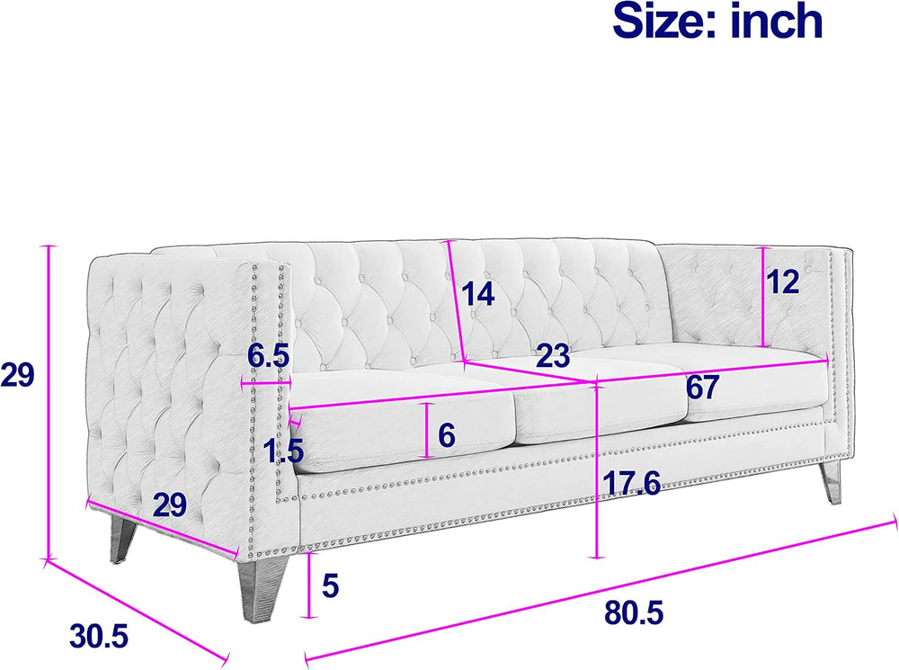 mikibama 80.5" Velvet 3 Seater Sofa Couch for Living Room,Button Tufted ...