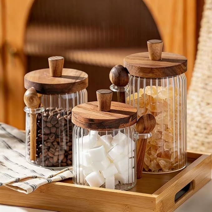 ANSQU Glass Jar with Wooden Lid & Spoon, 20.3oz Food Storage Containers Coffee - Image 4