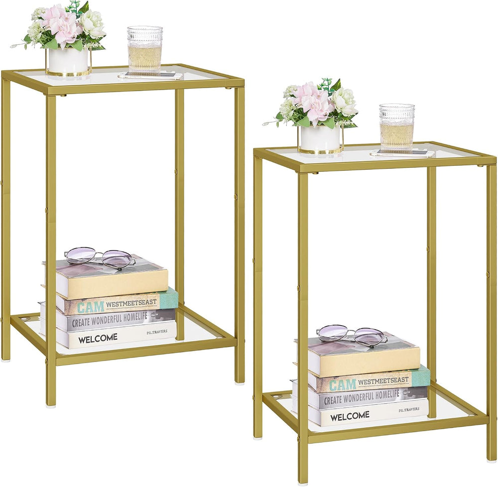 HOMSHO Side Tables Set of 2 with Tempered Glass, Slim End Tables