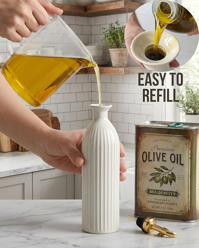 Ceramic Olive Oil Dispenser Bottle - 17oz Stoneware Oil & Vinegar Cruet - - Image 2