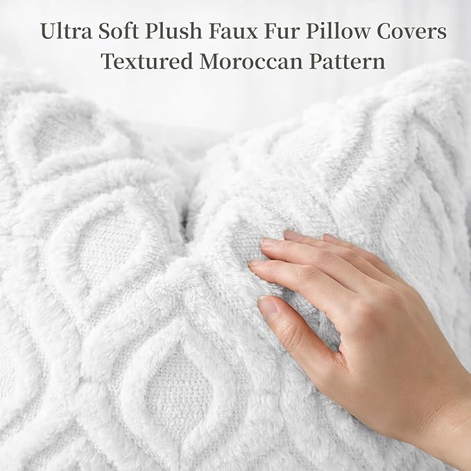 decorUhome Throw Pillow Covers 16x16 Inch Set of 2, Soft Plush Faux Wool White - Image 2
