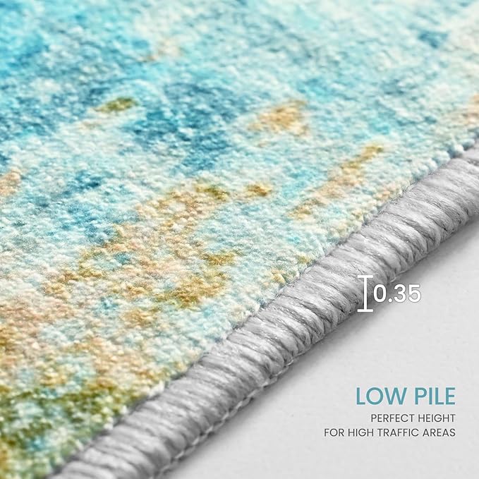 Ompaa Living Room Rug 8x10 Teal Blue Area Rugs Machine Washable Abstract Boho - Image 6