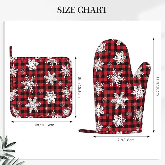 Red Black Buffalo Plaid Oven Mitts and Pot Holders Set - Image 3