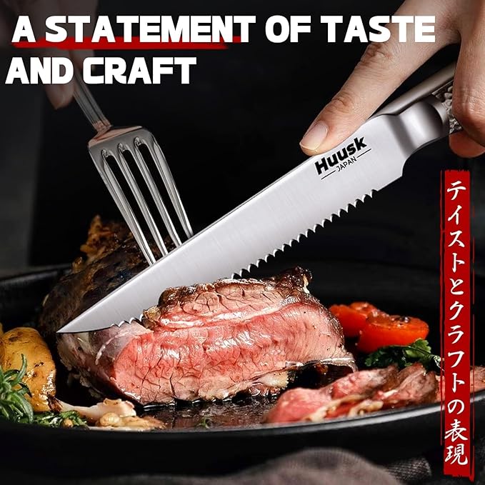 Huusk Japanese Steak Knives Set of 4-4.5" Serrated Steak Knife Set Dishwasher - Image 3