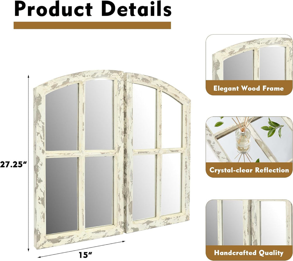 FLORA Farmhouse Mirror, Decoration Wood Arch Window Wall Mounted Mirror