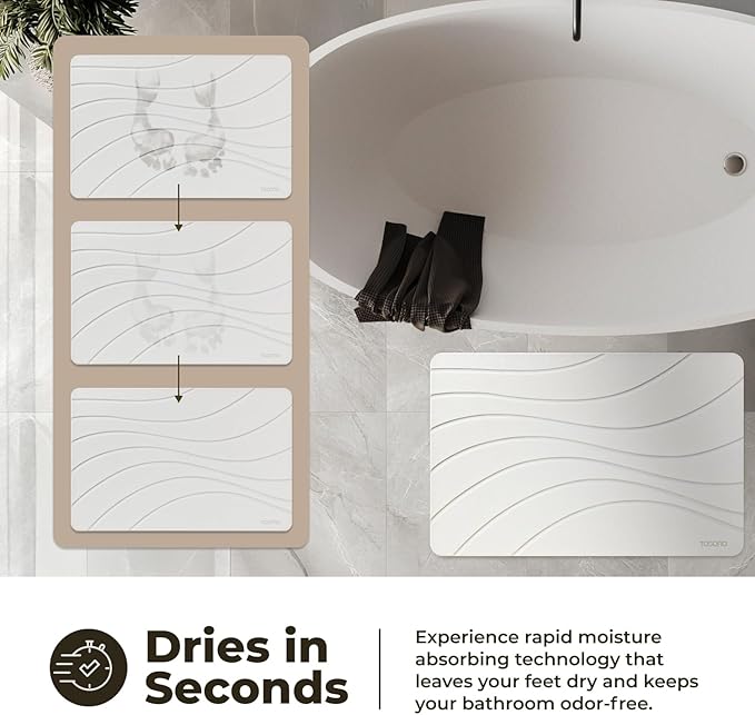 TOSORO - Stone Bath Mat Diatomaceous Earth Shower Mat Non-Slip Super Absorbent
