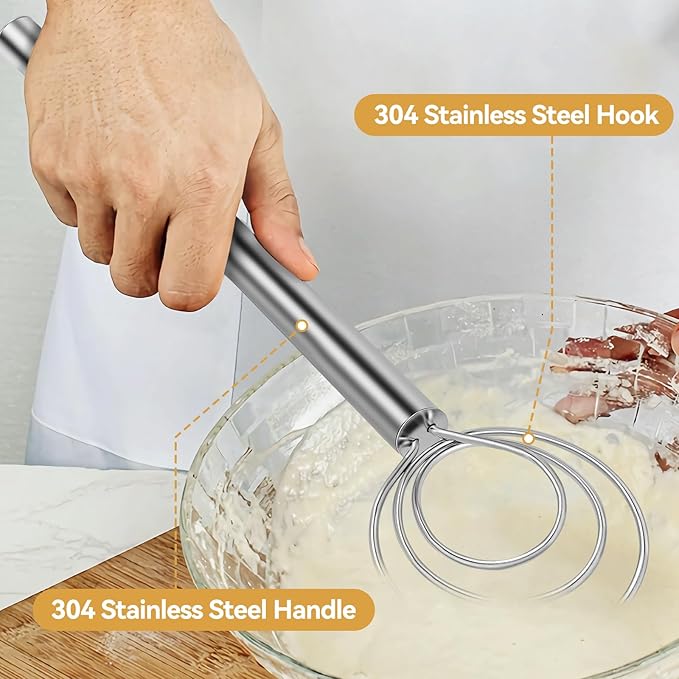 Danish Dough Whisk Stainless Steel Hook Dutch Baking Tool Bread Sourdough Mixer - Image 7