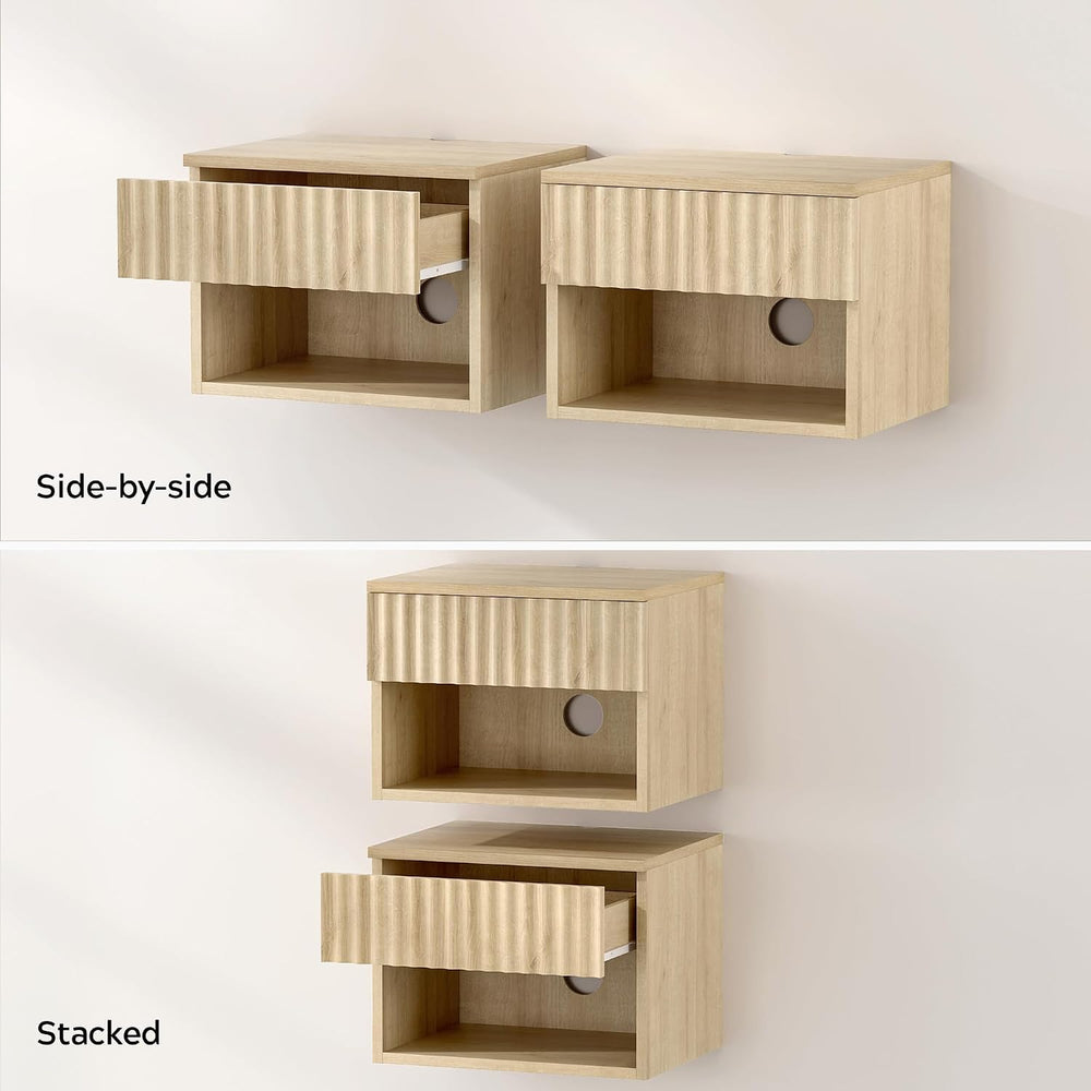 EYYTHUNG Small Floating Nightstand with Drawer, Modern Night Stand with Flute...