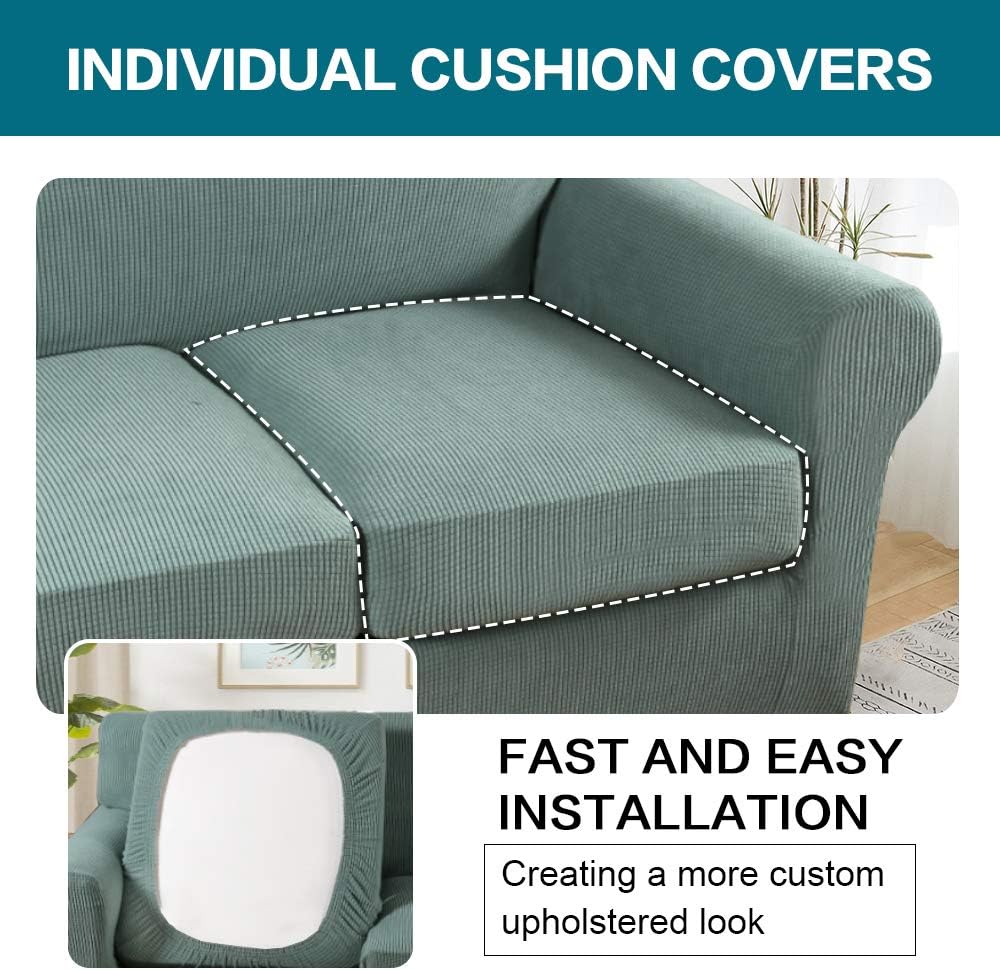 Turquoize 3 Piece Sofa Covers for 2 Cushion Couch Sofa Slipcover Soft Couch C...