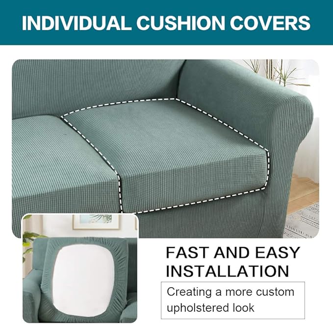 Turquoize 3 Piece Sofa Covers for 2 Cushion Couch Sofa Slipcover Soft Couch - Image 5
