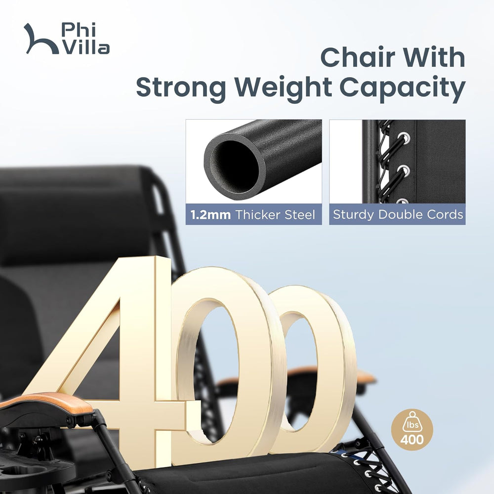 PHI VILLA XXL Oversized Padded Zero Gravity Chair, Foldable Patio Recliner, 3...
