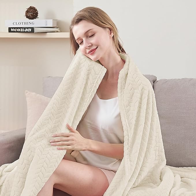 inhand Fleece Twin Blanket for Bed Cream White Throw Blanket for Couch Super - Image 2