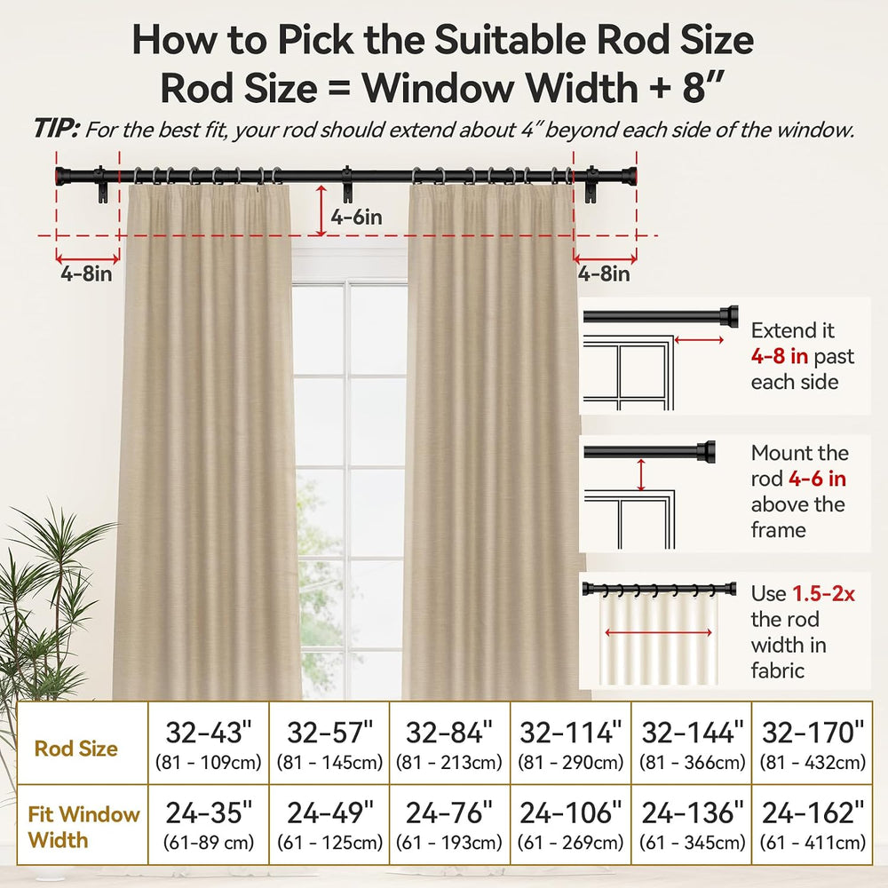 YaFex Curtain Rods 2 Pack 32-84 Inch, Heavy Duty 1 Inch Curtain Rod, Black Lo...