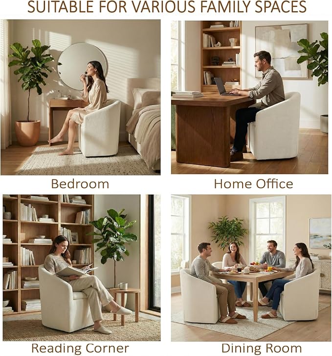 Upholstered Dining Chairs with Casters, Washable Cover Modern Dining Room Cha...