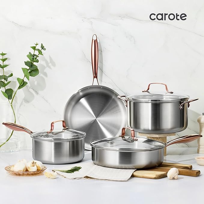 CAROTE 3-Piece Tri-Ply Stainless Steel Frying Pan Set, Skillet Set 8"/10"/12" - Image 9