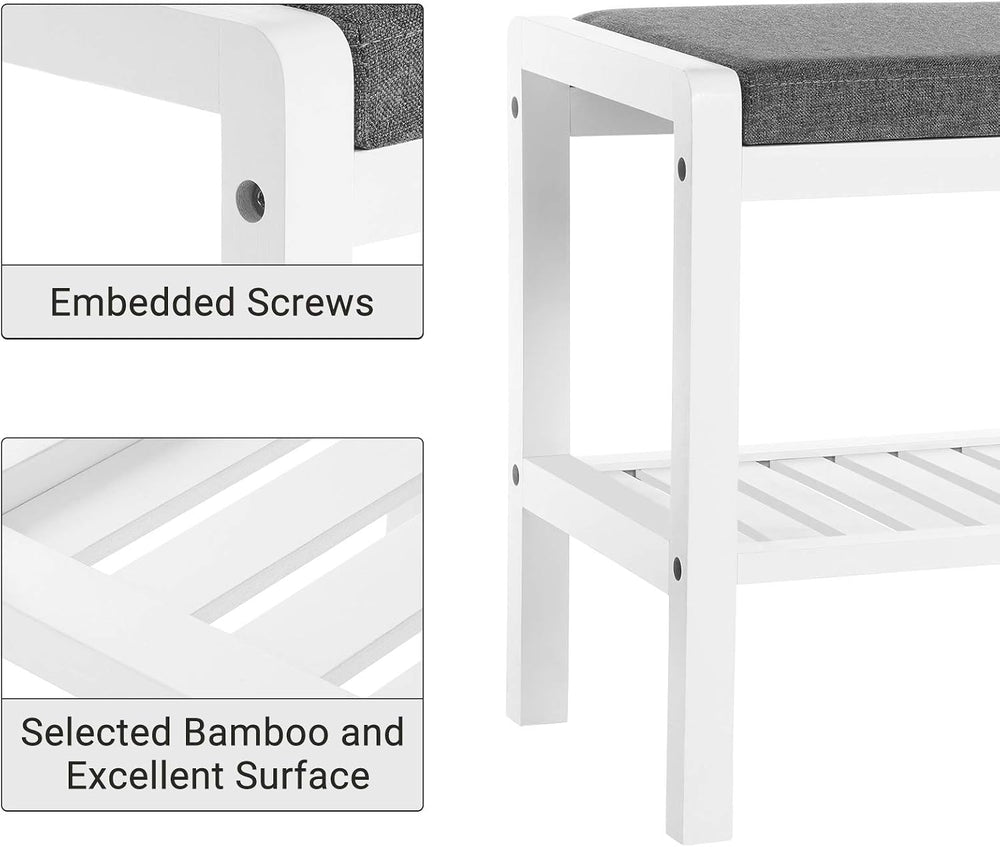 SONGMICS Shoe Rack Bench, Padded Seat, Storage Shelf, Holds Up to 350 lb