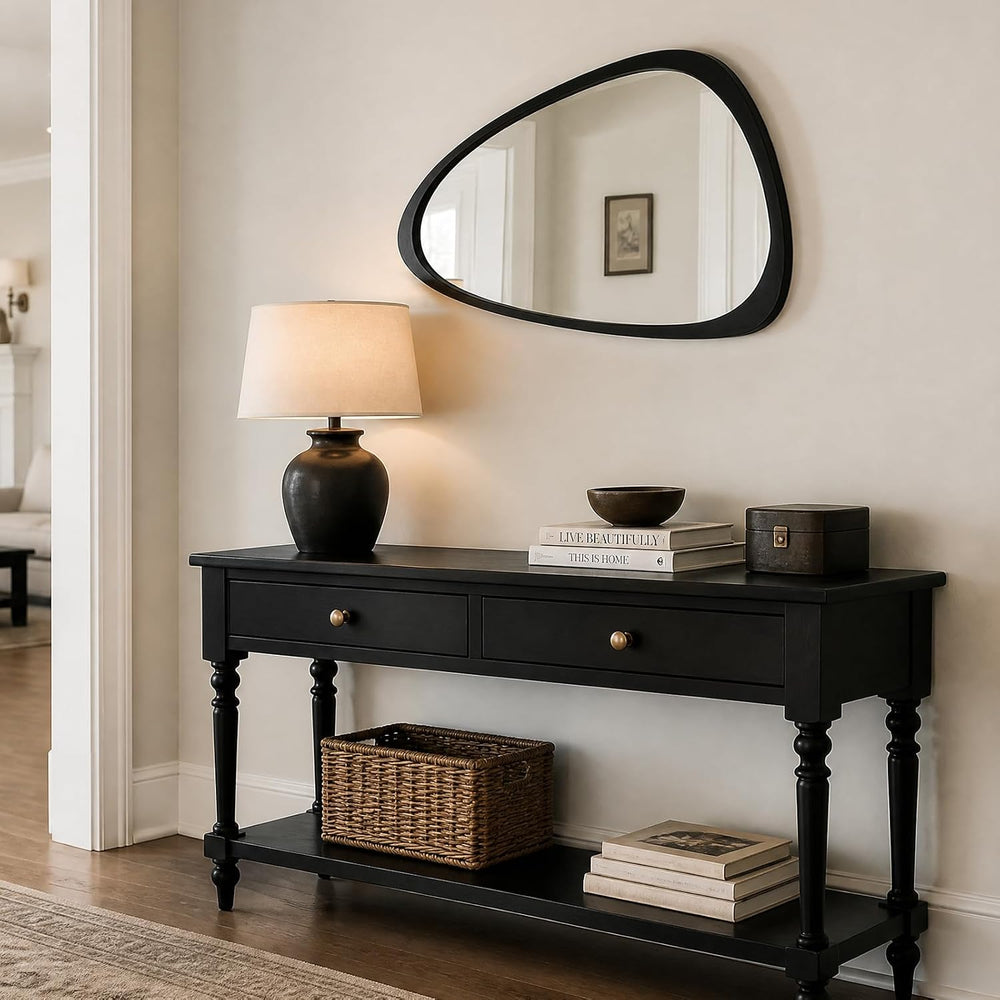 Solid Wood Asymmetrical Irregular Framed Wall Mirror, 20"x30"