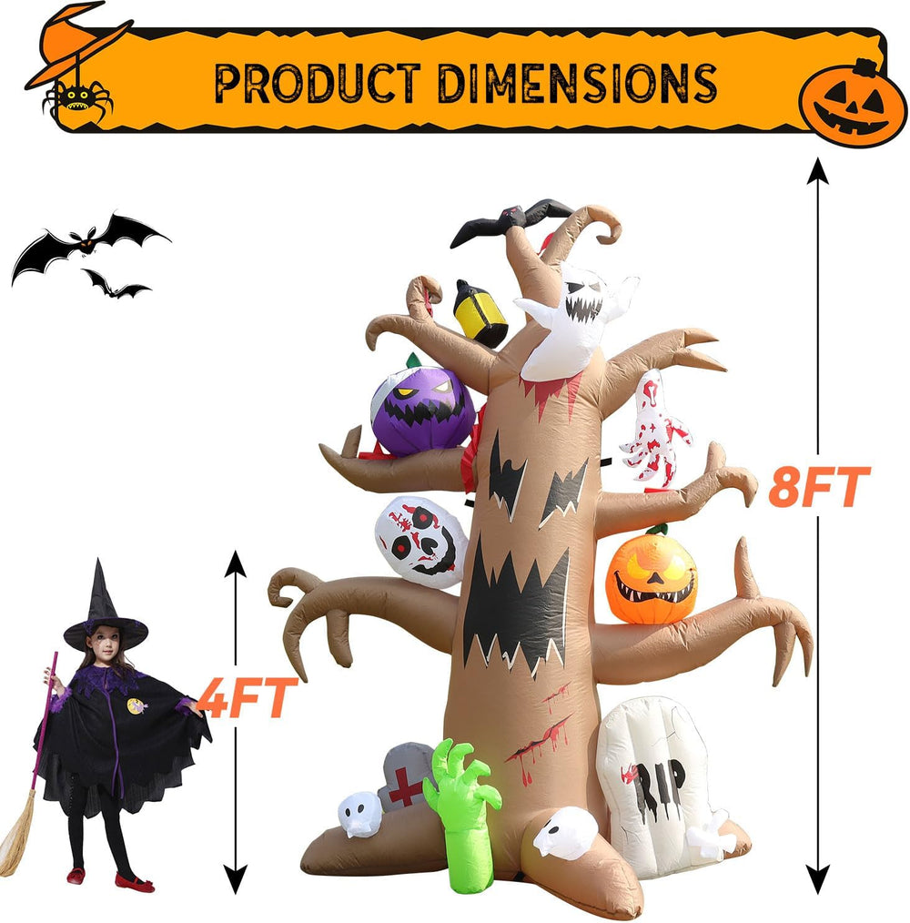 8FT Halloween Inflatable Spooky Tree Decoration, Blow Up Outdoor Decor Hallow...
