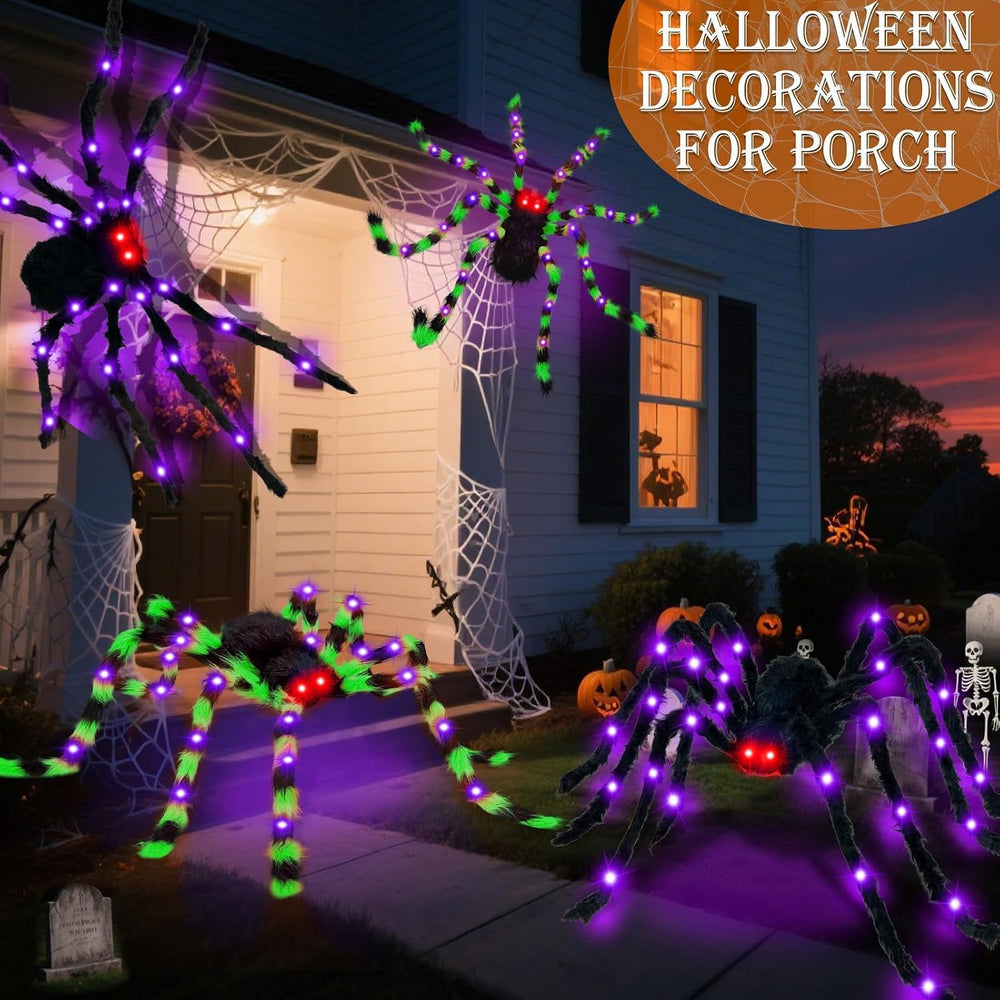2Pack 5Ft Giant Light Up Halloween Spider Decorations with 8 Modes 52 LEDs