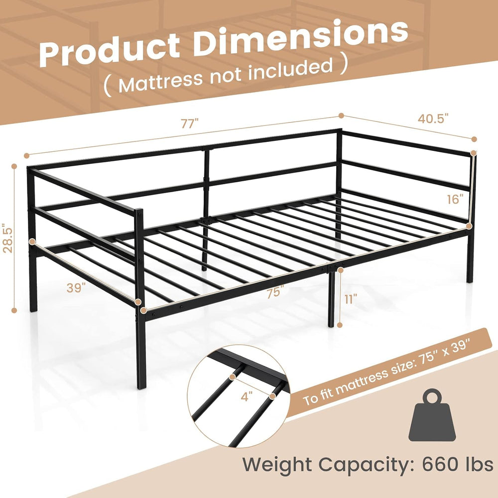 GIANTEX Metal Twin Daybed Frame, Day Bed with Metal Slat Support & 3-Side...