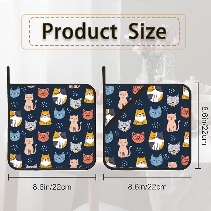 Cute Cat Pot Holder Set of 2, Heat Resistant Potholders Oven Hot Pads - Image 2