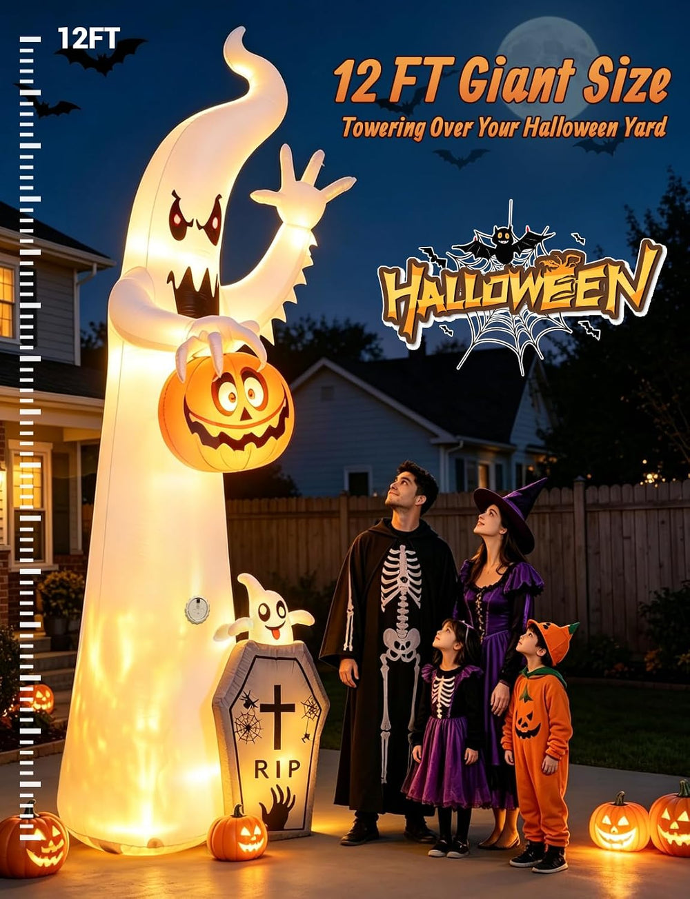 Elegear 12FT Ghost Halloween Inflatable, Motion-Activated Spooky Sounds