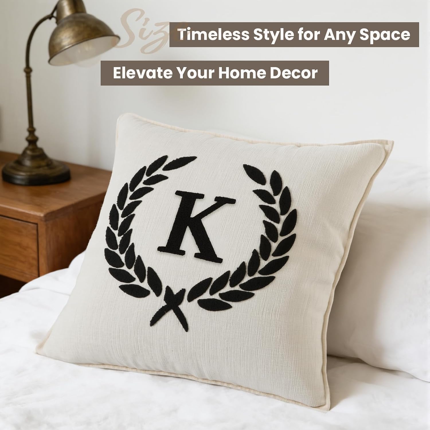 Pack of 2 Chenille Initials Pillowcases 18x18 inch Cream White | Bohemian Farmhouse Neutral Personalized First Letter Embroidery Cushion pillow Soft Sofa Bedrooms Living Room Home Decoration