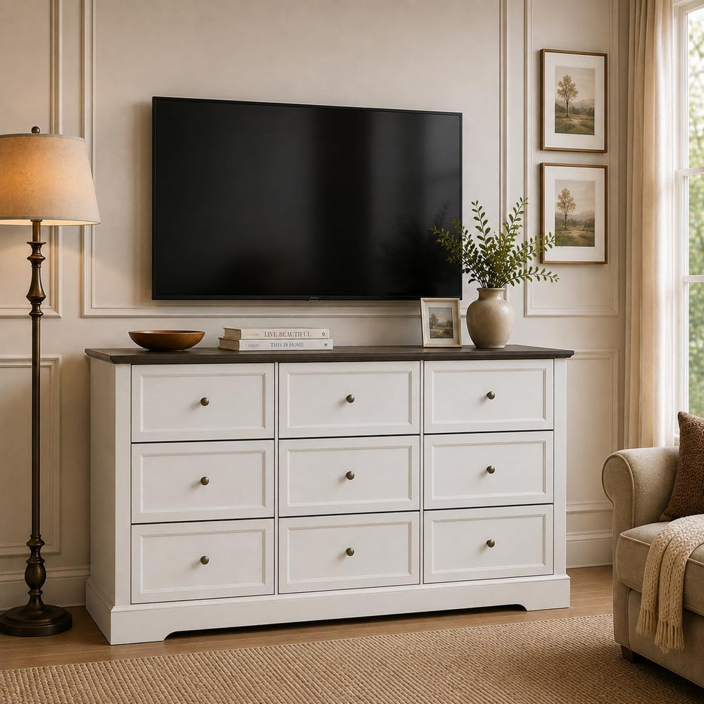Farmhouse Bedroom Sets of 3, Including 9 Drawer Dresser, Nightstand Set of 2 ...