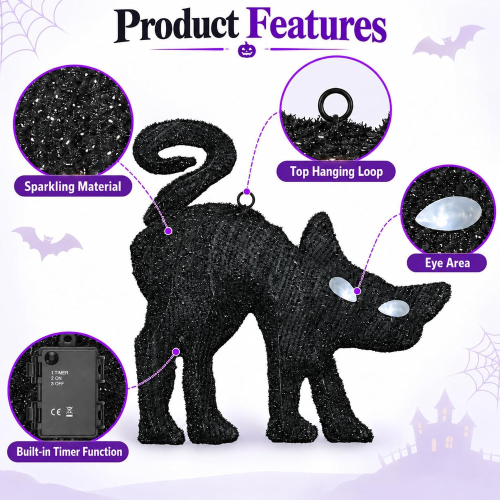 Lighted Hanging Black Cat Halloween Decorations Outdoor Indoor, Large Spooky ...