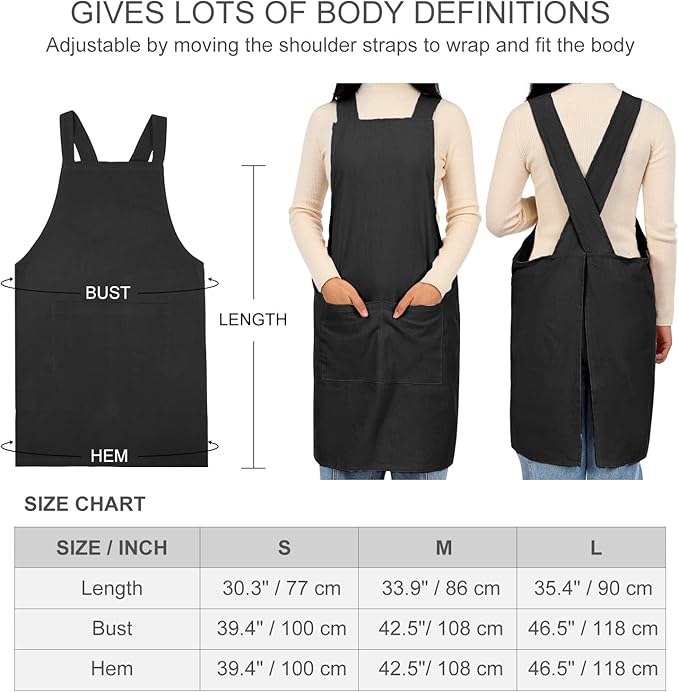 ELEZAY Aprons for Women with Pockets Plus Size Comfort Cross Back No Tie Cotton - Image 5