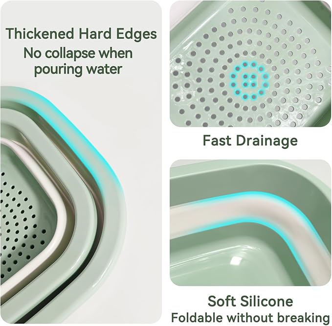 3 Sets 2 in 1 Collapsible Colander and Sink Basin - Image 6