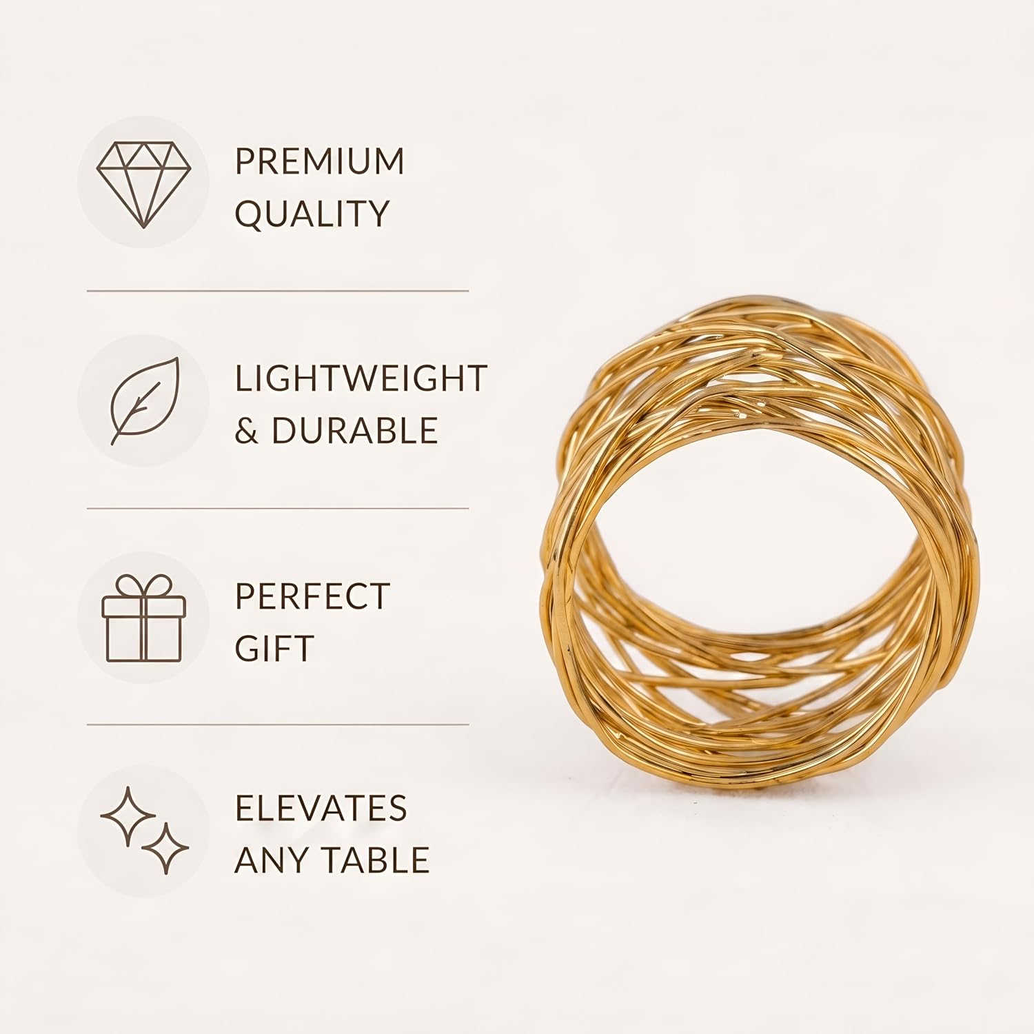 Durable Metal Iron Napkin Rings for Table Decor, Elegant Metal Table Setting Accessory, Rustic Napkin Holder for Modern Farmhouse & Everyday Dining Set of 50 (Gold) - ALPHA Living HOME