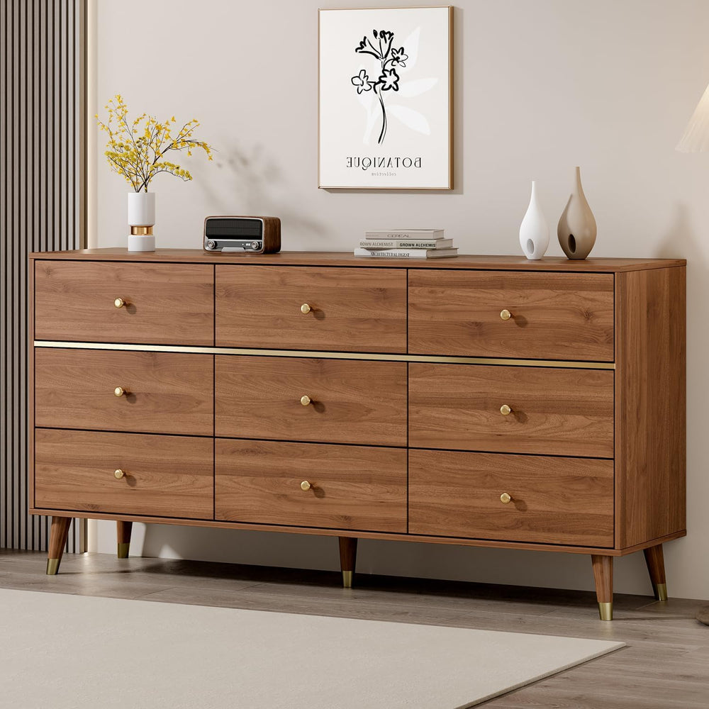 Chrangmay 9 Drawer Dresser,63" Wide Mid Century Modern Chest of Drawers,...
