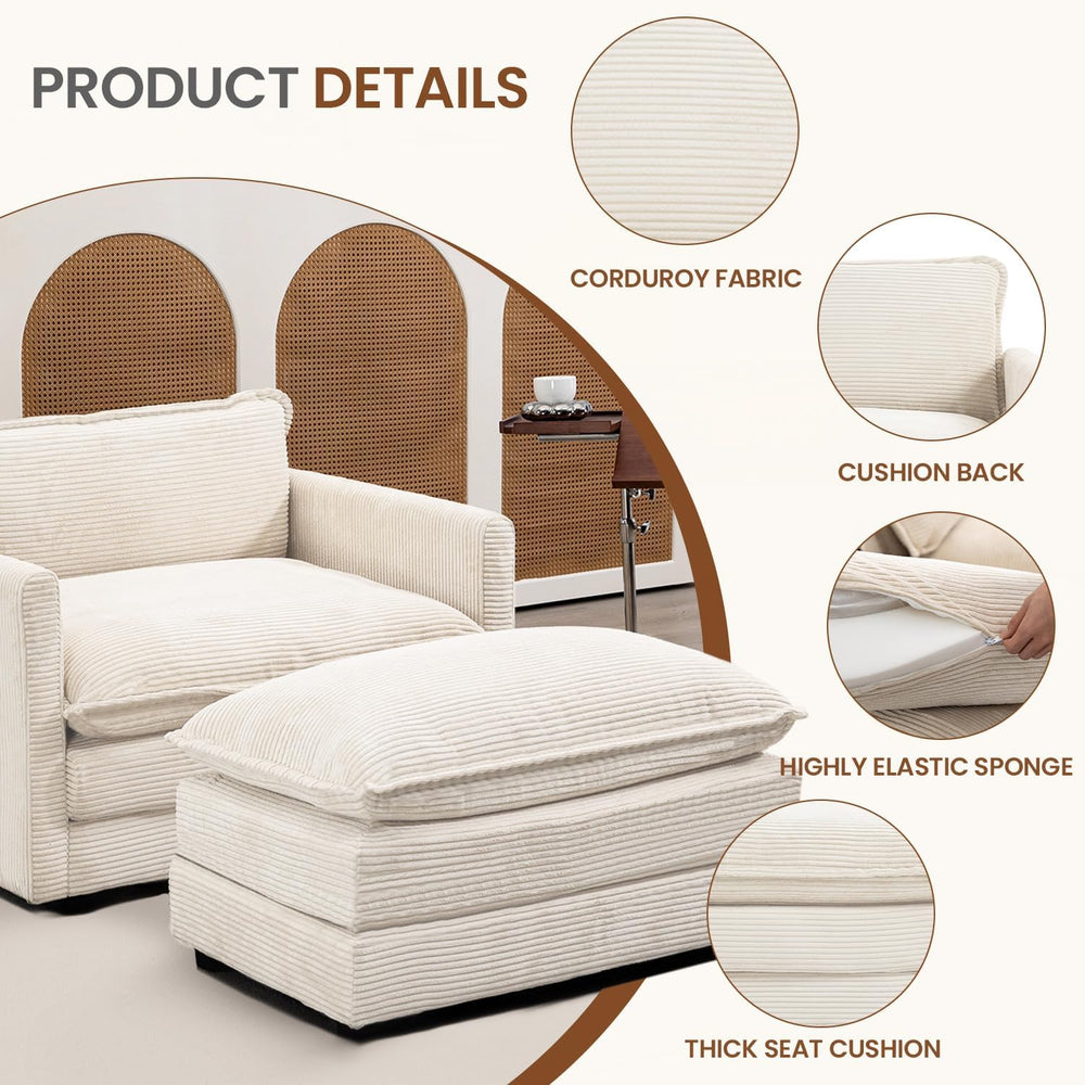 ROWHY 41'' Single Armchair with Ottoman, Modern Corduroy Cloud Couch ...