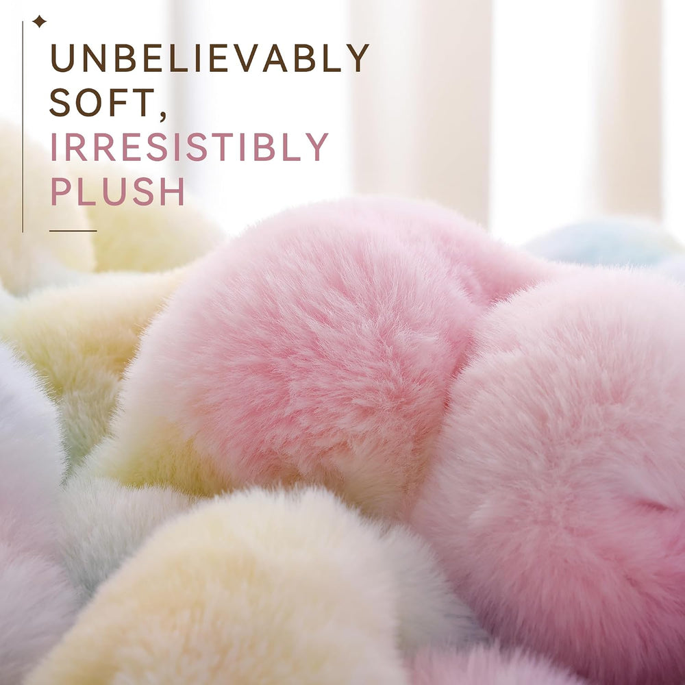 Faux Rabbit Fur Throw for Couch - Rainbow Bubble Blanket 50"x60"