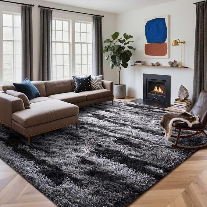 8x10 Ft Extra Large Shag Rugs for Living Room, Tie Dyed Ultra Soft Fluffy Furry by Cuzwlovita
