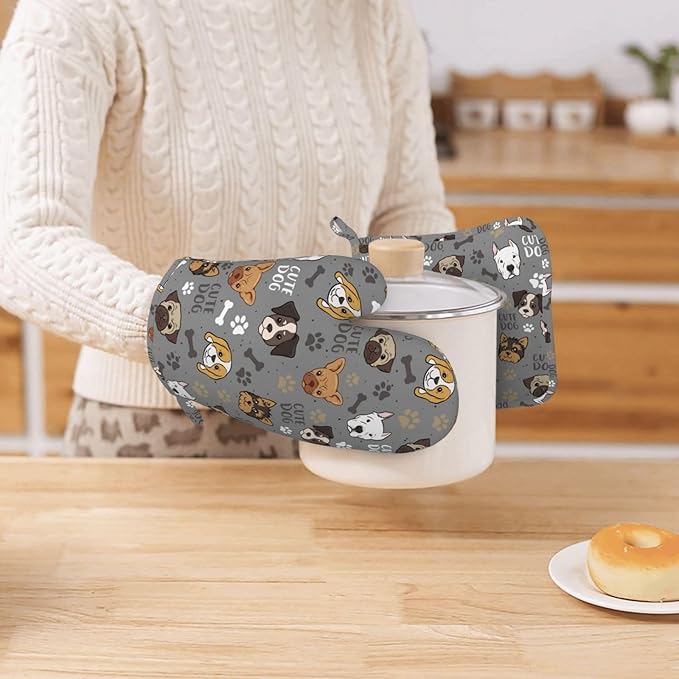 Cute Dog Oven Mitts and Pot Holders Sets Heat Resistant Non-Slip Silicone Oven - Image 2