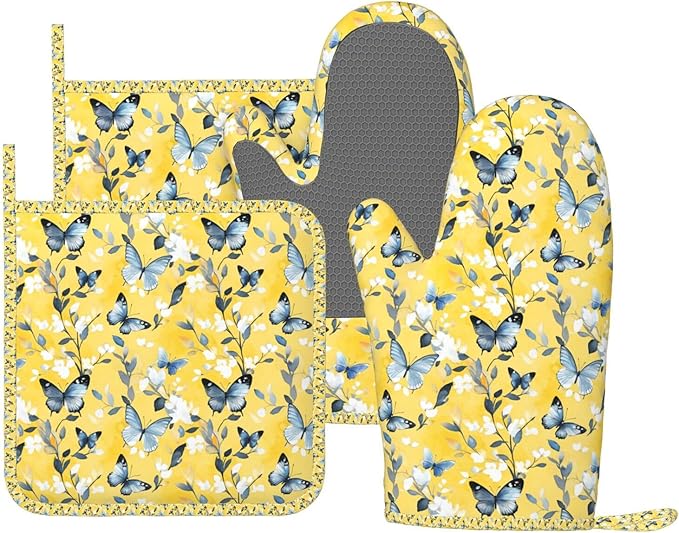 Oven Mitts and Pot Holders Watercolor Pastel Butterfly Flower Silicone Kitchen by DADABULIU