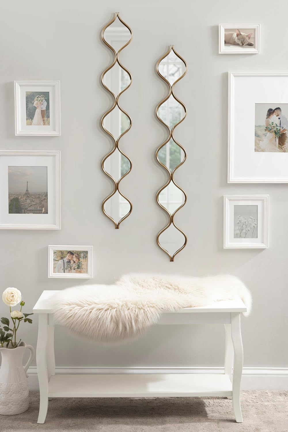 Kate and Laurel Loxi Slim Teardrop Panel Wall Mirror, 7 x 42, Gold, Glam Tall...