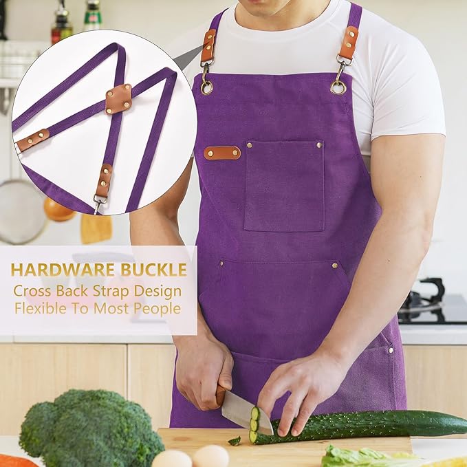 Aoomzoon Canvas Aprons for Men Chef Apron, Work Apron - 16oz Heavy Duty Cross - Image 3