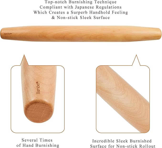 Bamber Wood French Rolling Pin for Baking Small Wooden Rolling Dowel Stick - Image 3