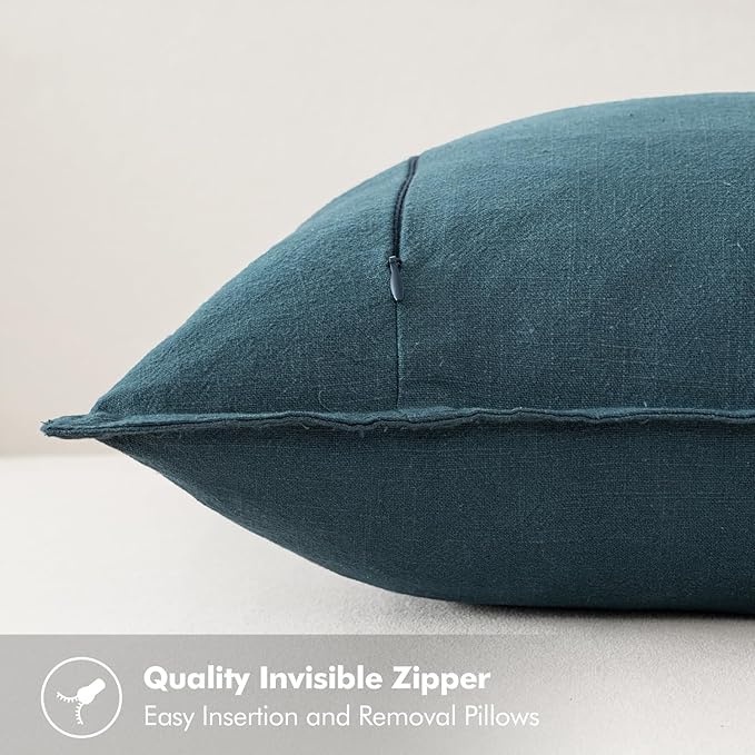 MIULEE Decorative Linen Euro Sham Pillow Covers 22x22 Inch Blue Boho Farmhouse - Image 3