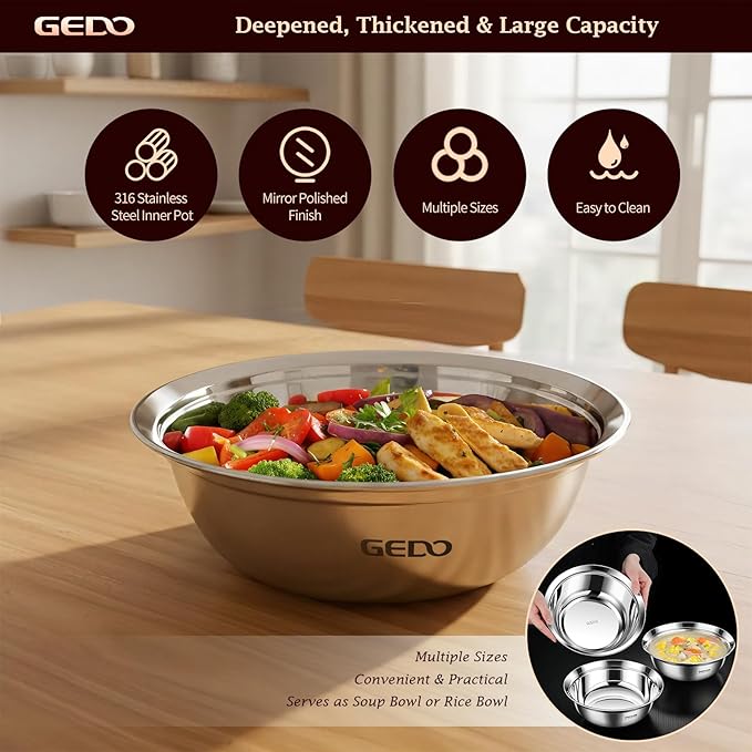 GEDO Stainless Steel 3pcs, Nesting Design, Professional Kitchen Bowls - Image 5
