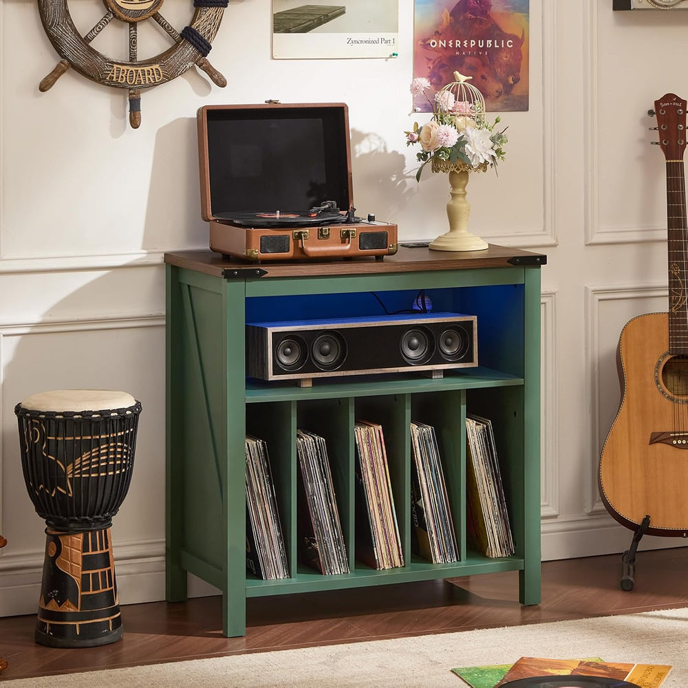 Joaxswe Large Record Player Table with Charging Station & LED Lights, Gre...