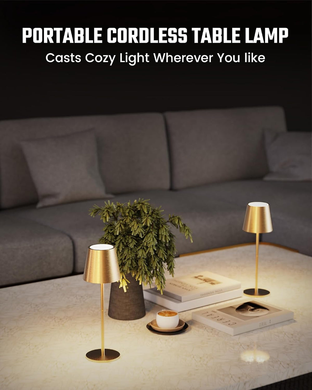 JACKYLED Cordless Lamps, 3 Height, 3 Colors Smooth Dimming, 5000 Capacity
